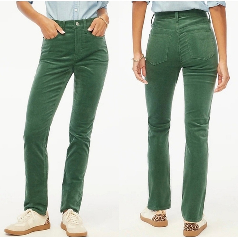 J.Crew High Rise Straight Corduroy Pants Forest Green 25T Tall Fine Wale Stretch